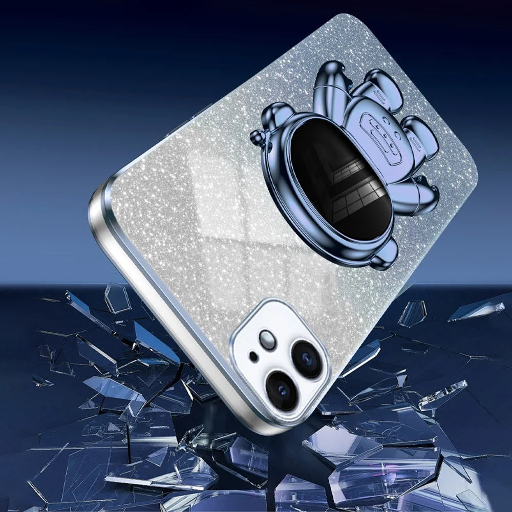 For iPhone 12 mini Case Anti-drop Astronaut Kickstand Cell Phone Shell PC+TPU Cover - Blue - 4