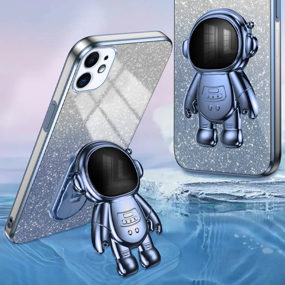 For iPhone 12 mini Case Anti-drop Astronaut Kickstand Cell Phone Shell PC+TPU Cover - Blue - 5