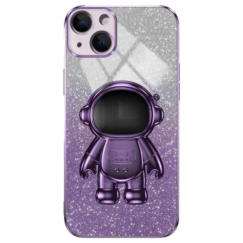 For iPhone 15 Case Slim-Fit Phone Cover Astronaut Kickstand PC+TPU Shell - Purple - 1