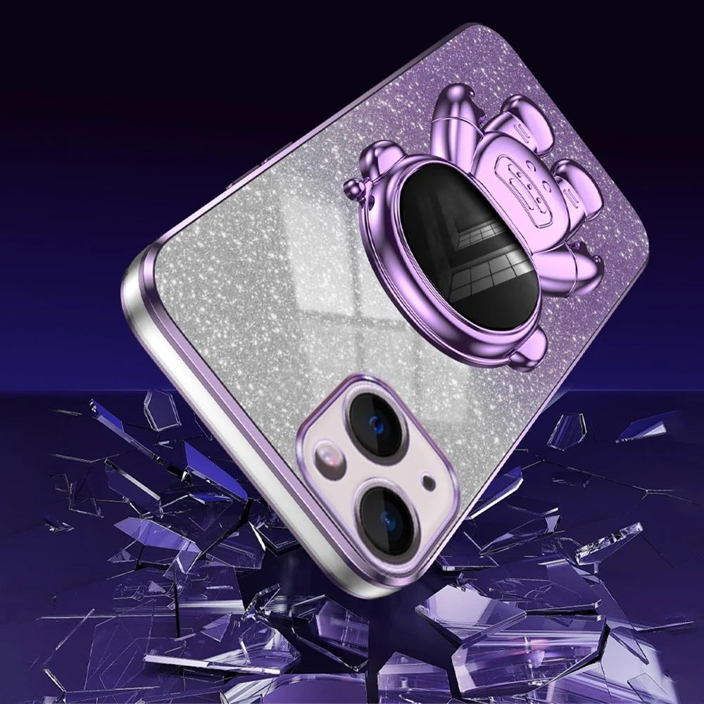 For iPhone 15 Case Slim-Fit Phone Cover Astronaut Kickstand PC+TPU Shell - Purple - 4