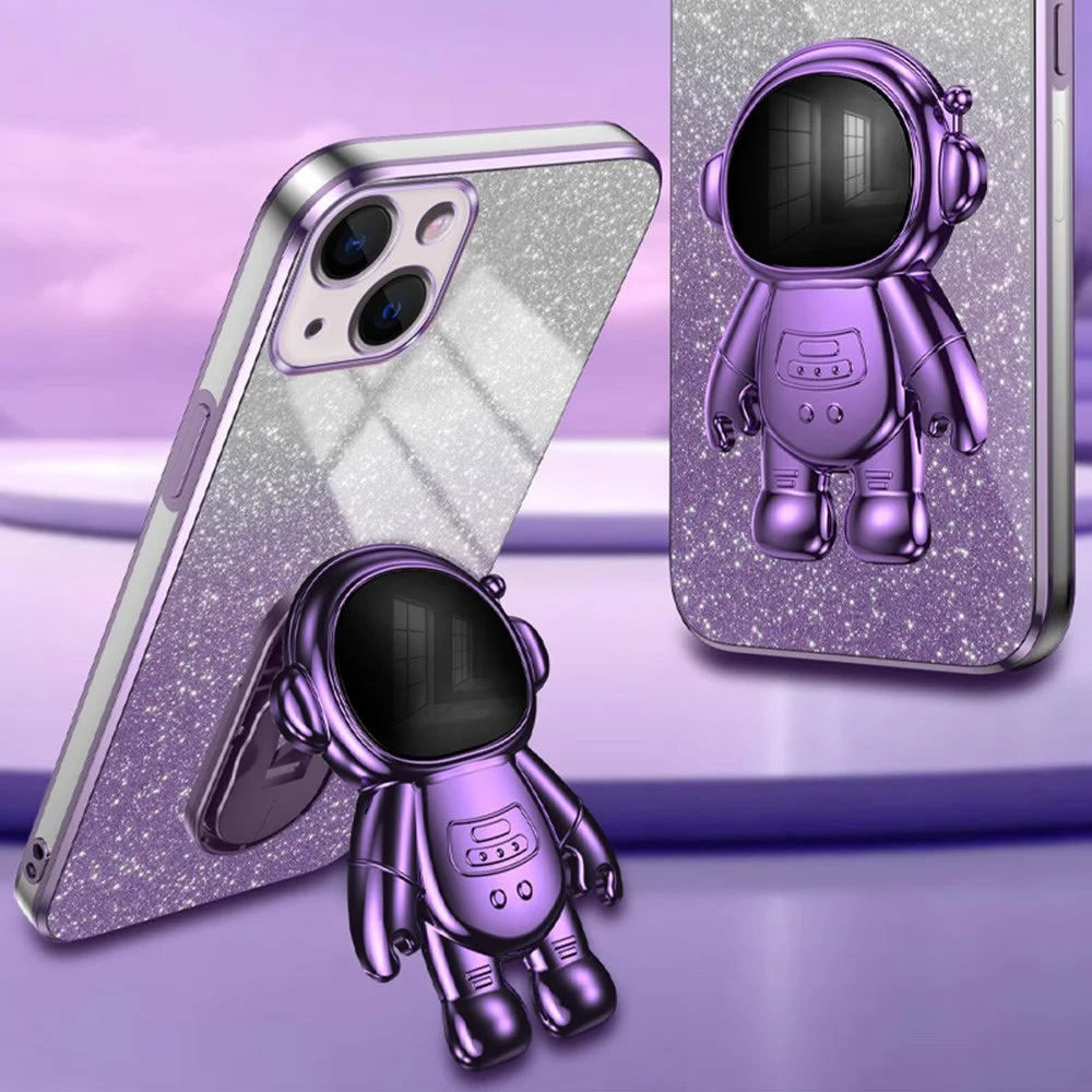 For iPhone 15 Case Slim-Fit Phone Cover Astronaut Kickstand PC+TPU Shell - Purple - 5