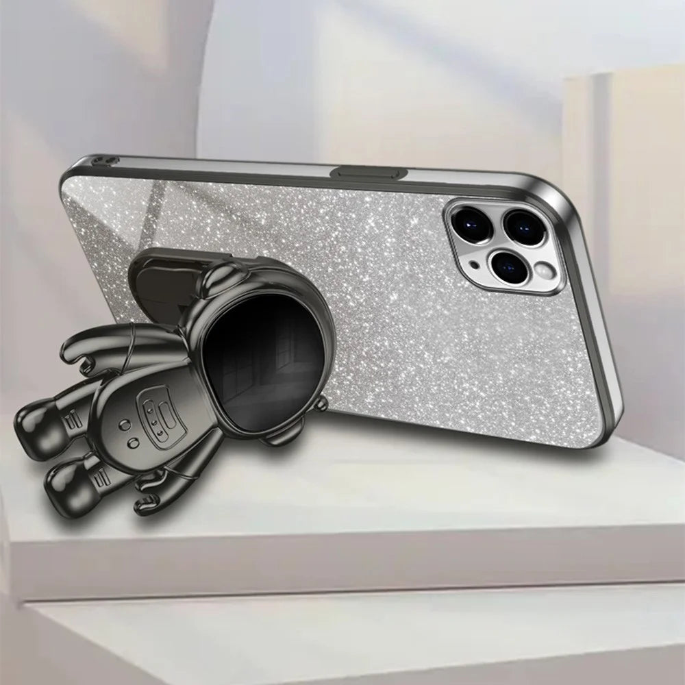 For iPhone 11 Pro Case Anti-Scratch Kickstand PC+TPU Cell Phone Cover - Black - 3