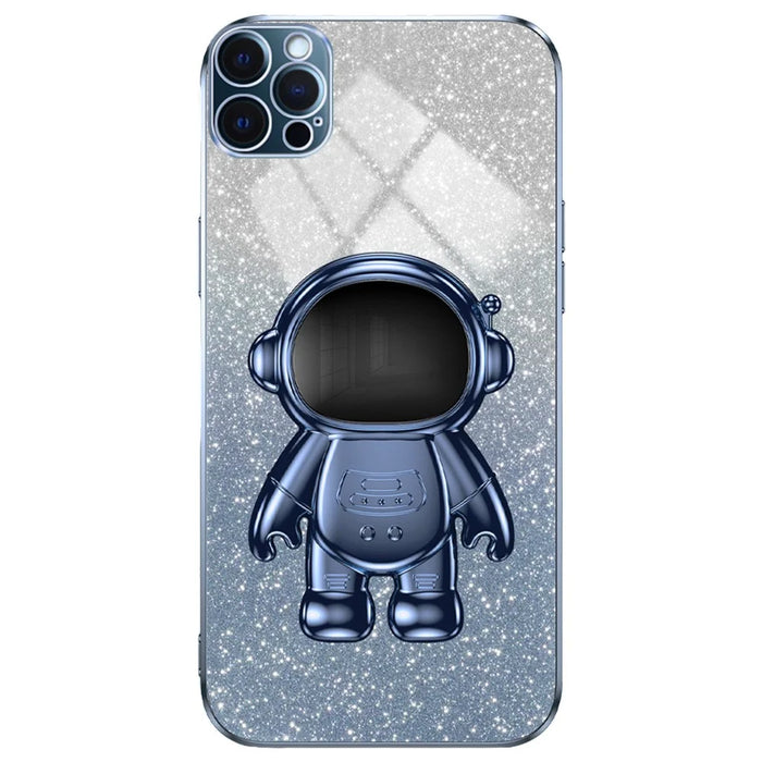Glittery Powder Decor Cover for iPhone 12 Pro Case Kickstand PC+TPU Phone Shell - Blue - 1