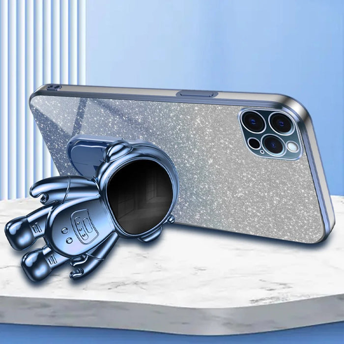 Glittery Powder Decor Cover for iPhone 12 Pro Case Kickstand PC+TPU Phone Shell - Blue - 3