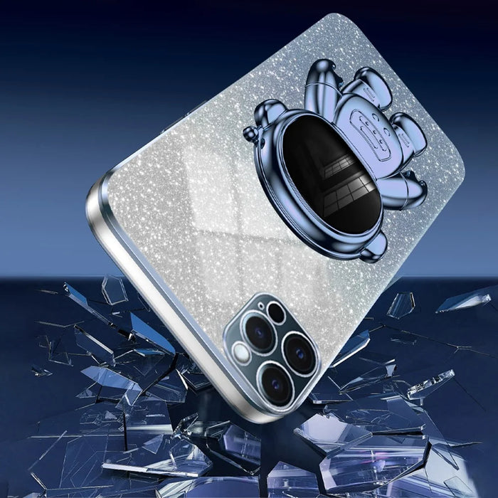 Glittery Powder Decor Cover for iPhone 12 Pro Case Kickstand PC+TPU Phone Shell - Blue - 4