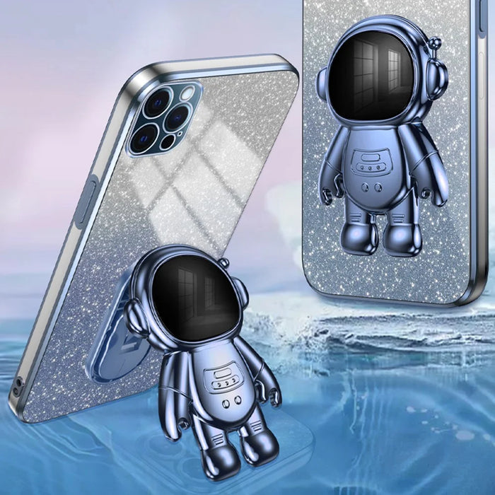 Glittery Powder Decor Cover for iPhone 12 Pro Case Kickstand PC+TPU Phone Shell - Blue - 5