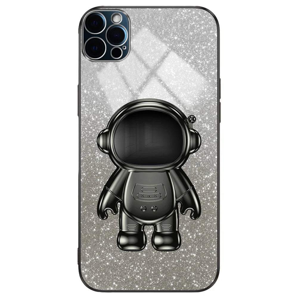 For iPhone 12 Pro Max Phone Case Anti-Scratch PC+TPU Phone Cover with Astronaut Kickstand - Black - 1