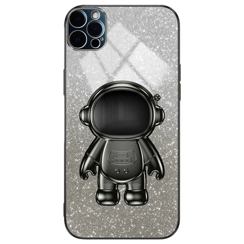For iPhone 12 Pro Max Phone Case Anti-Scratch PC+TPU Phone Cover with Astronaut Kickstand - Black - 1