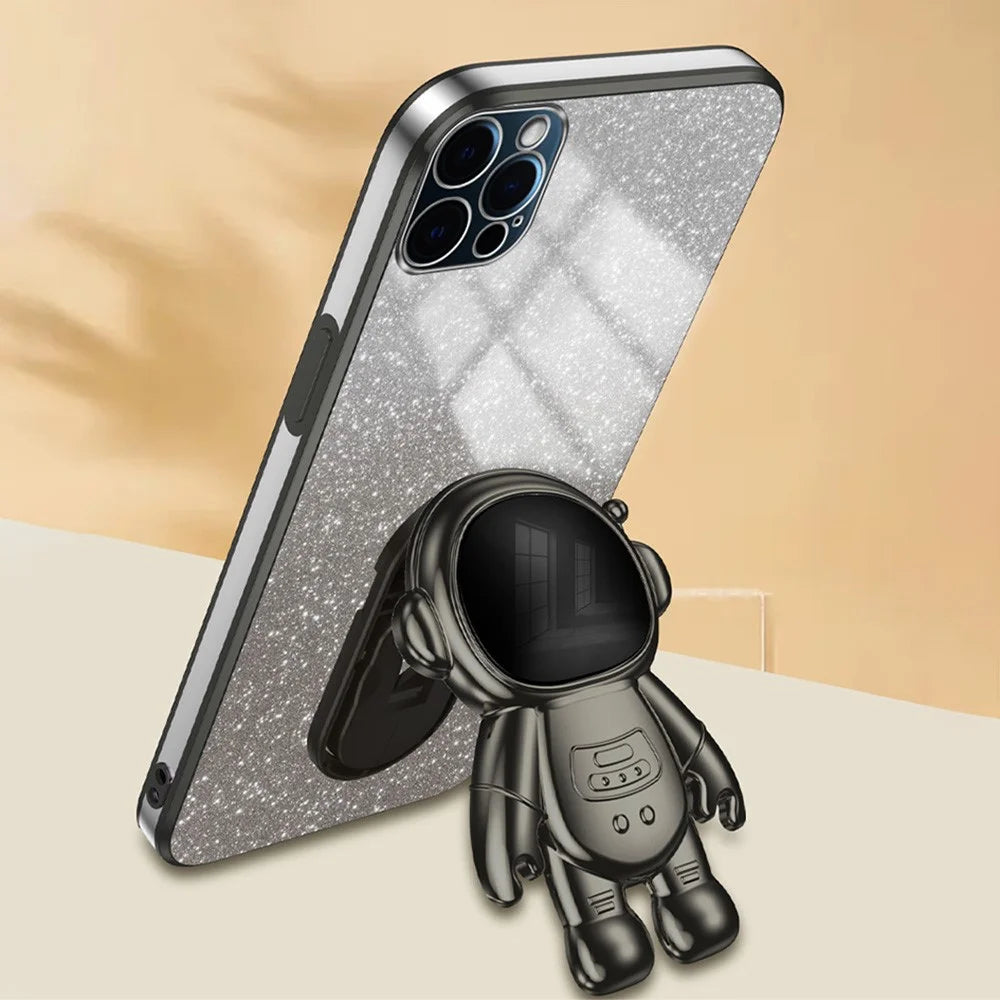 For iPhone 12 Pro Max Phone Case Anti-Scratch PC+TPU Phone Cover with Astronaut Kickstand - Black - 2