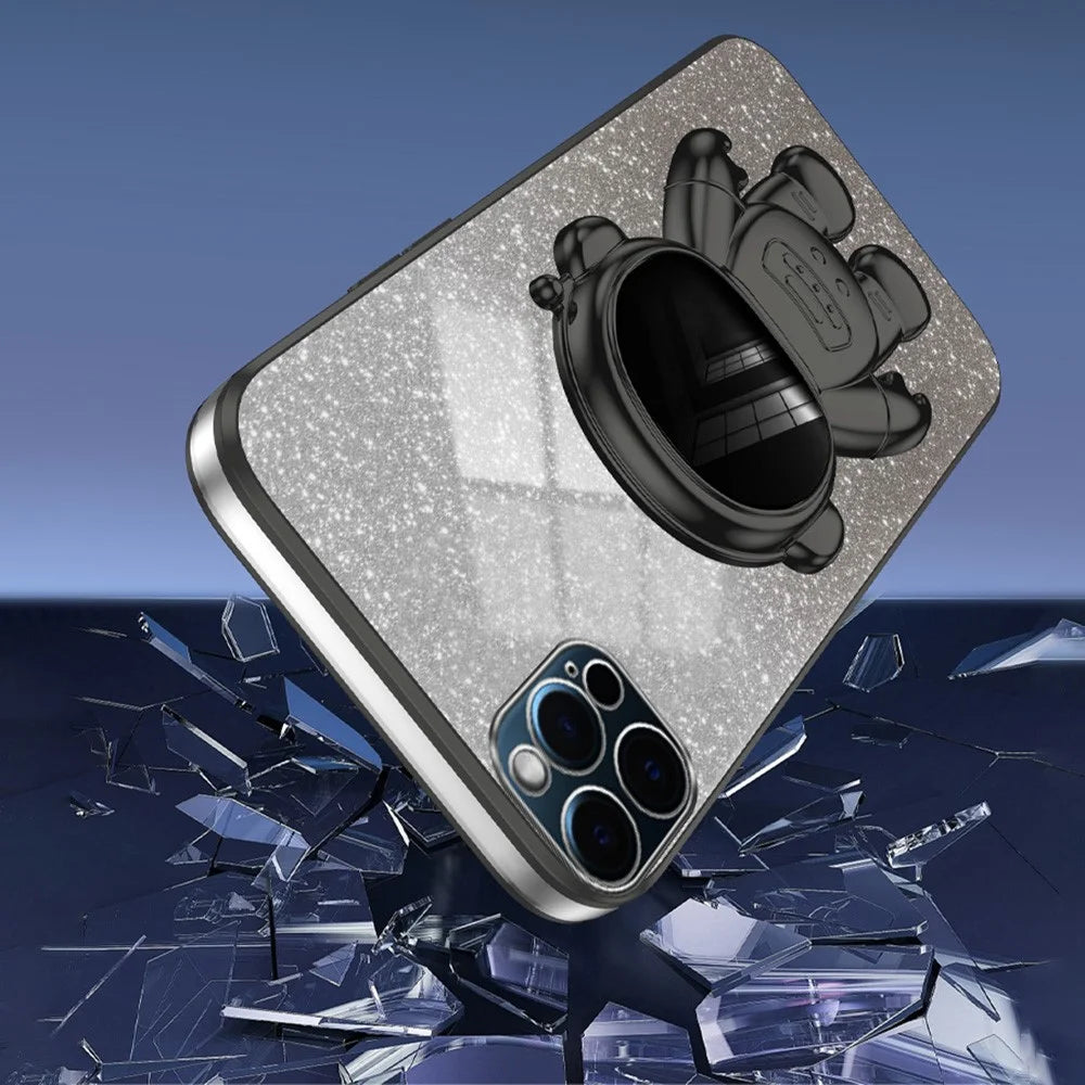 For iPhone 12 Pro Max Phone Case Anti-Scratch PC+TPU Phone Cover with Astronaut Kickstand - Black - 4