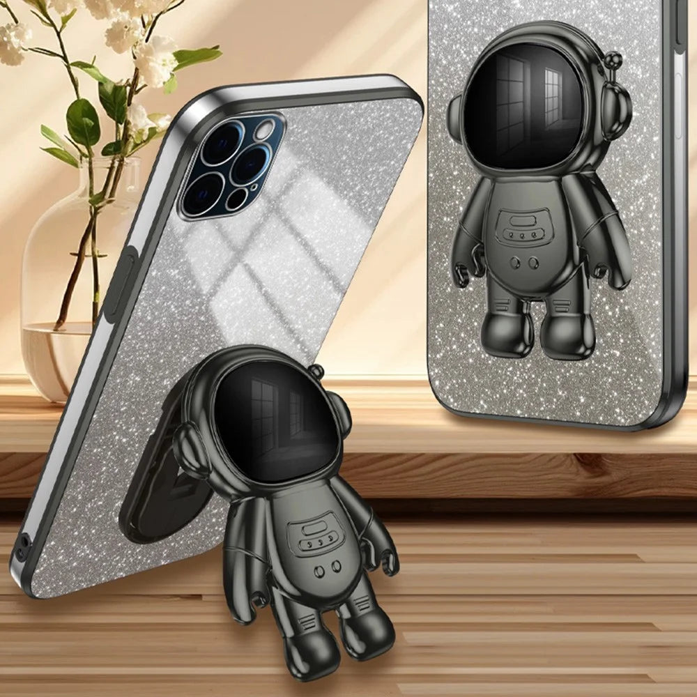 For iPhone 12 Pro Max Phone Case Anti-Scratch PC+TPU Phone Cover with Astronaut Kickstand - Black - 5