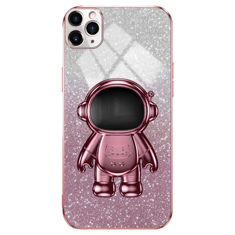 For iPhone 11 Pro Max Case Shockproof PC+TPU Shell Astronaut Kickstand Cell Phone Cover - Pink - 1