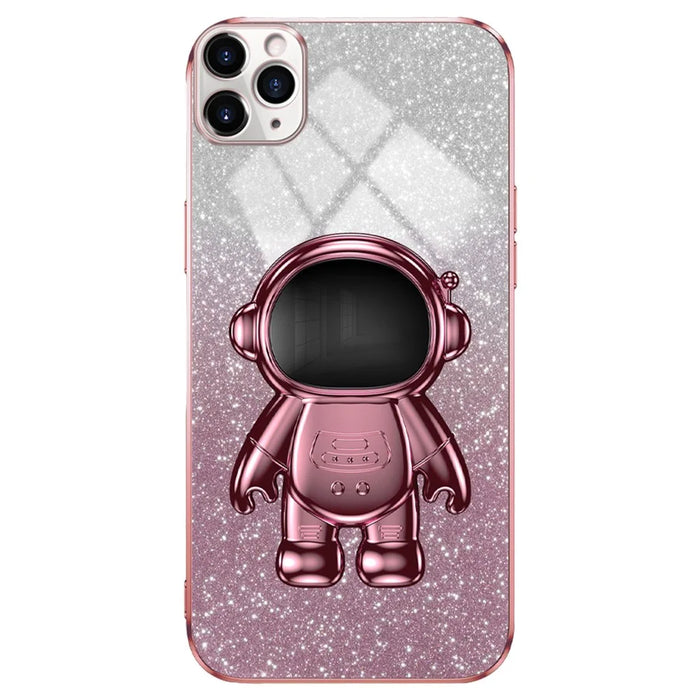 For iPhone 11 Pro Max Case Shockproof PC+TPU Shell Astronaut Kickstand Cell Phone Cover - Pink - 1
