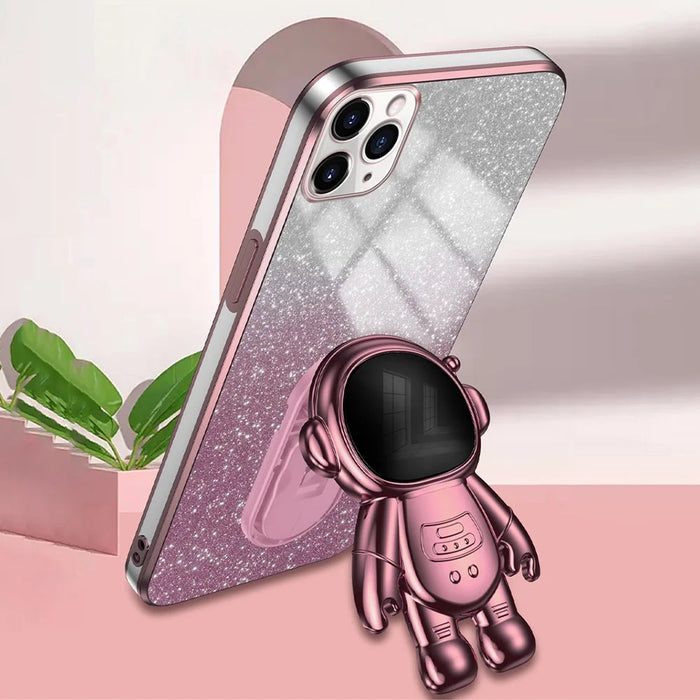 For iPhone 11 Pro Max Case Shockproof PC+TPU Shell Astronaut Kickstand Cell Phone Cover - Pink - 2