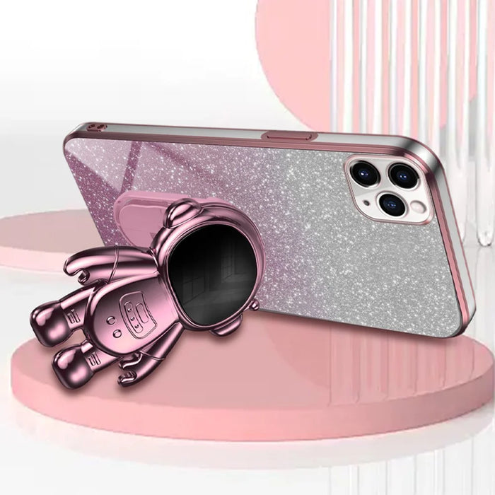 For iPhone 11 Pro Max Case Shockproof PC+TPU Shell Astronaut Kickstand Cell Phone Cover - Pink - 3