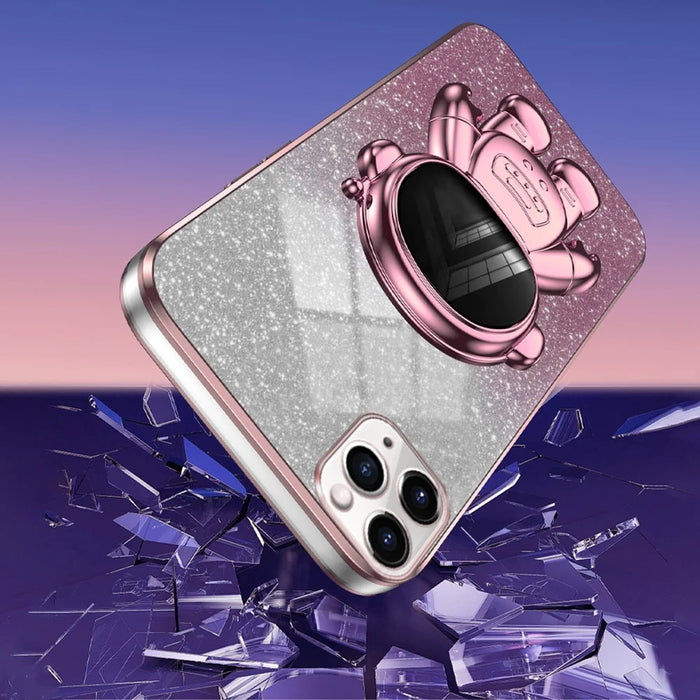 For iPhone 11 Pro Max Case Shockproof PC+TPU Shell Astronaut Kickstand Cell Phone Cover - Pink - 4