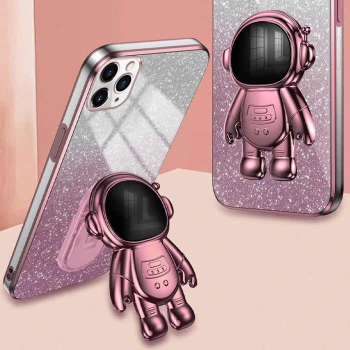For iPhone 11 Pro Max Case Shockproof PC+TPU Shell Astronaut Kickstand Cell Phone Cover - Pink - 5
