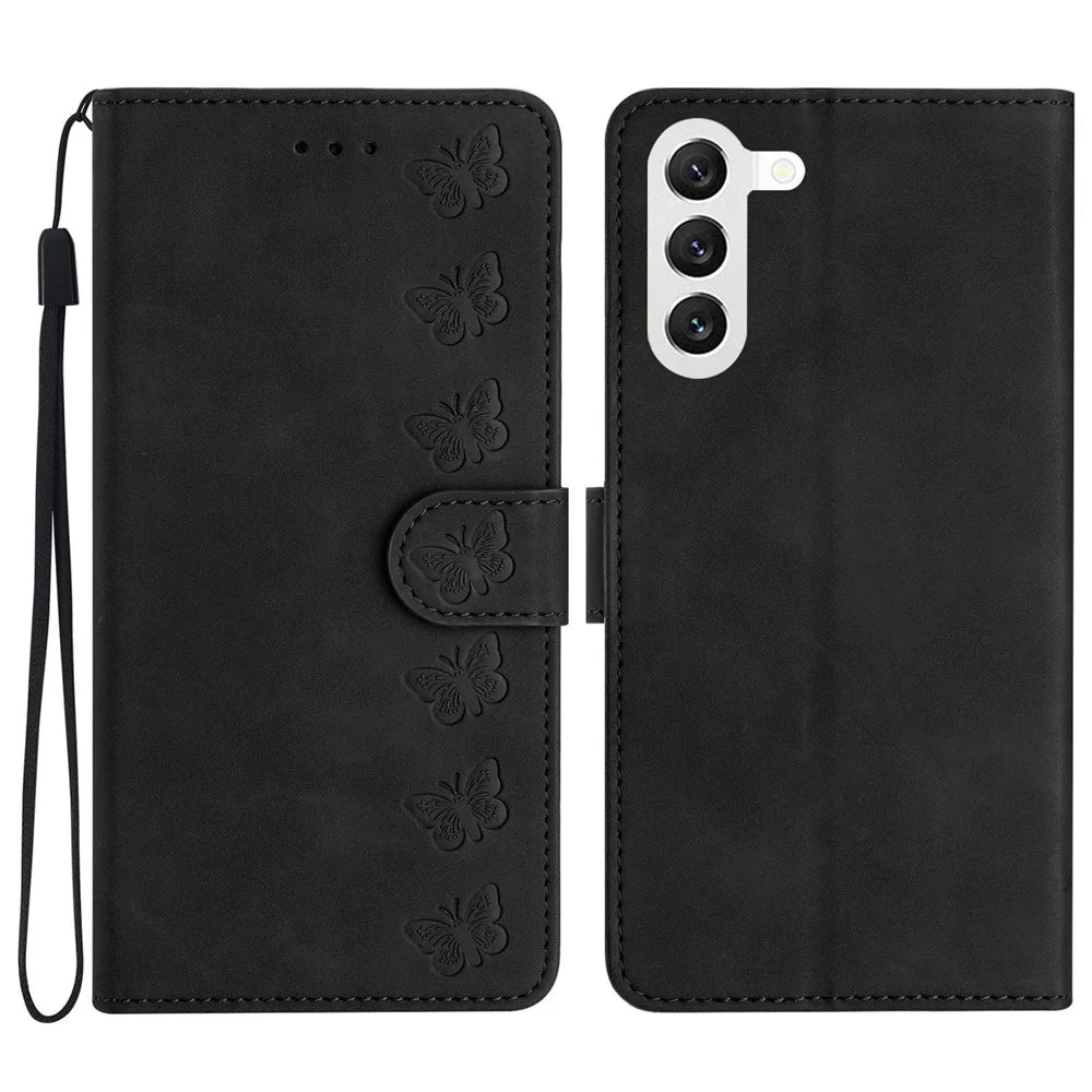 For Samsung Galaxy S24 Case Anti-Scratch Phone Shell Imprinted Leather Wallet Stand Cover - Black - 1