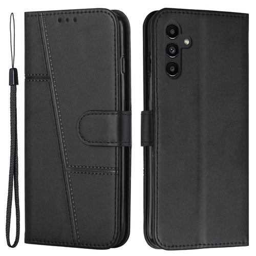 For Samsung Galaxy A15 4G Case Calf Texture Wallet Leather Phone Cover - Black - 1