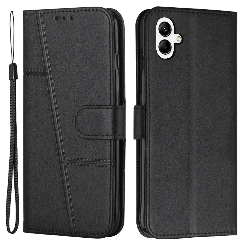For Samsung Galaxy A05 4G Leather Case Magnetic Clasp Wallet Flip Phone Cover - Black - 1