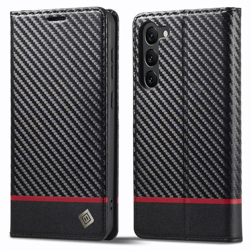 LC.IMEEKE For Samsung Galaxy S24 Case TPU+PU Leather Drop-proof Smart Phone Wallet Cover - Horizontal Stripe - 1