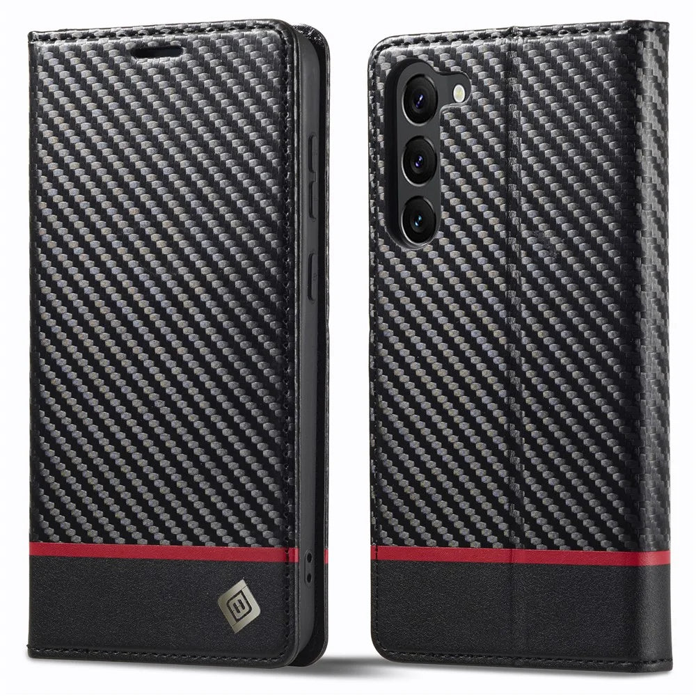 LC.IMEEKE For Samsung Galaxy S24 Case TPU+PU Leather Drop-proof Smart Phone Wallet Cover - Horizontal Stripe - 1
