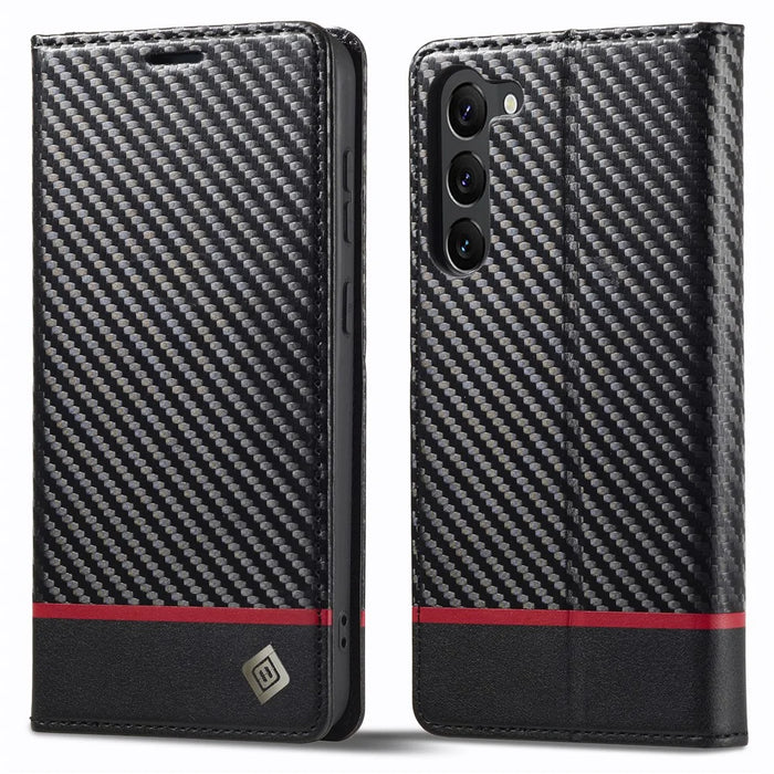 LC.IMEEKE For Samsung Galaxy S24 Case TPU+PU Leather Drop-proof Smart Phone Wallet Cover - Horizontal Stripe - 1