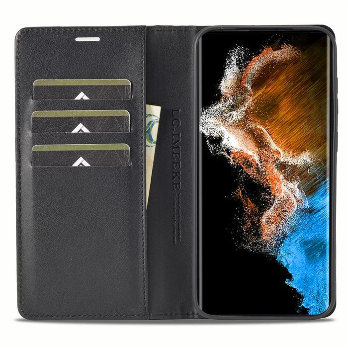 LC.IMEEKE For Samsung Galaxy S24 Case TPU+PU Leather Drop-proof Smart Phone Wallet Cover - Horizontal Stripe - 3