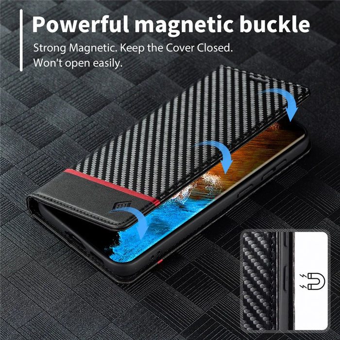 LC.IMEEKE For Samsung Galaxy S24 Case TPU+PU Leather Drop-proof Smart Phone Wallet Cover - Horizontal Stripe - 4
