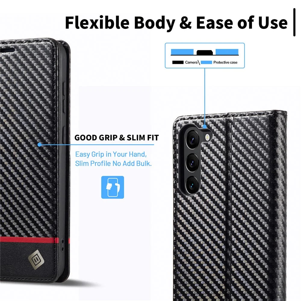 LC.IMEEKE For Samsung Galaxy S24 Case TPU+PU Leather Drop-proof Smart Phone Wallet Cover - Horizontal Stripe - 5