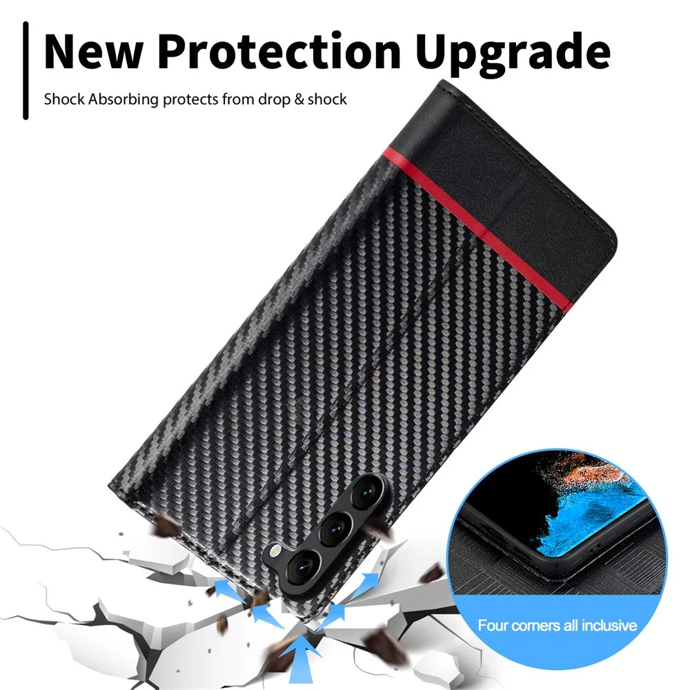 LC.IMEEKE For Samsung Galaxy S24 Case TPU+PU Leather Drop-proof Smart Phone Wallet Cover - Horizontal Stripe - 6