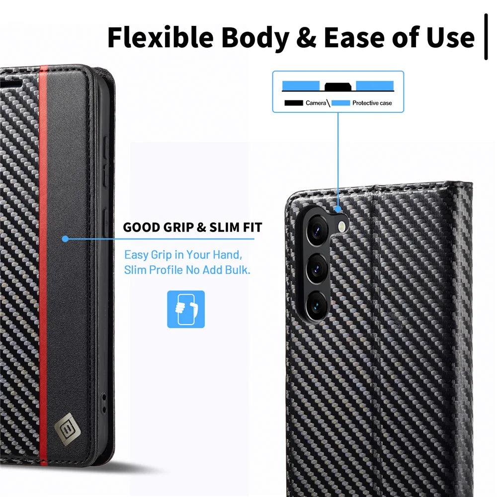 LC.IMEEKE For Samsung Galaxy S24+ Phone Case Shockproof Carbon Fiber Texture Protective Cover - Vertical Stripe - 4