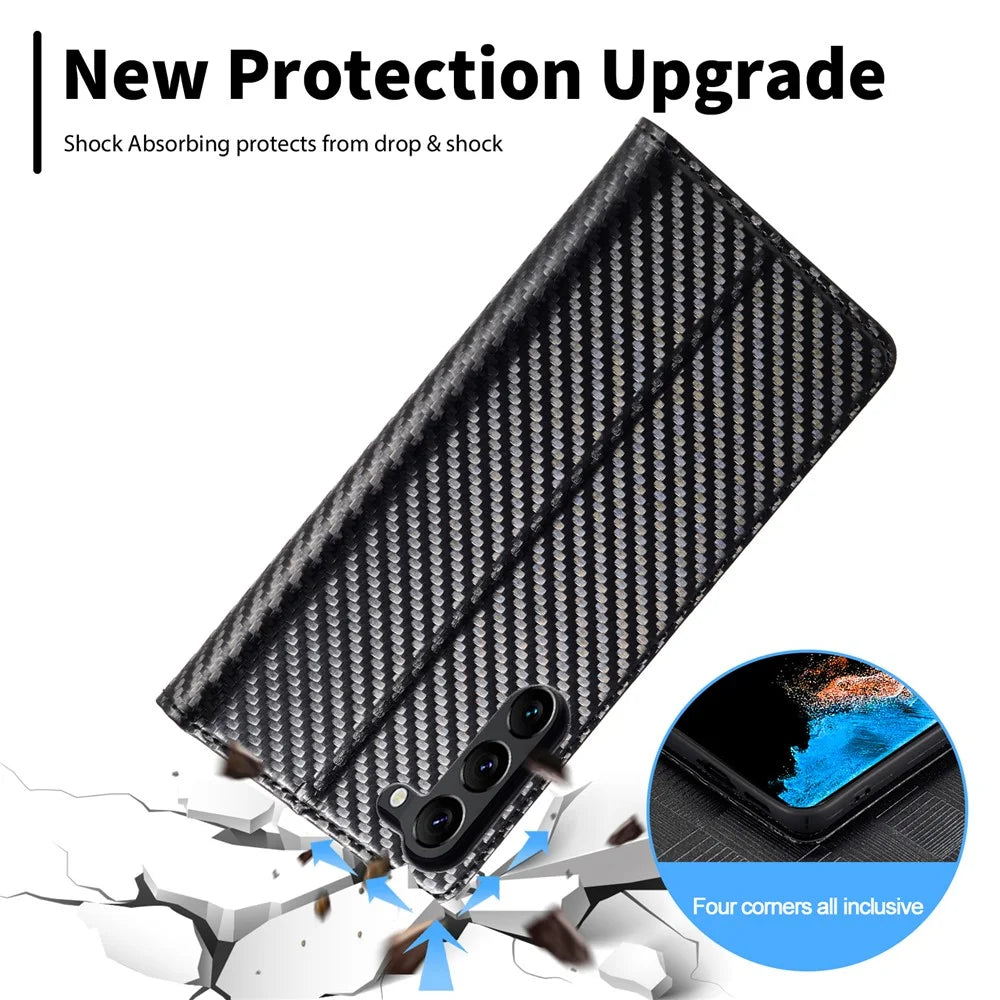 LC.IMEEKE For Samsung Galaxy S24+ Phone Case Shockproof Carbon Fiber Texture Protective Cover - Vertical Stripe - 5