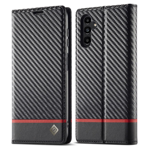 LC.IMEEKE For Samsung Galaxy A15 5G / A15 4G Phone Case Carbon Fiber Texture Shell PU Leather Cover - Horizontal Stripe - 1
