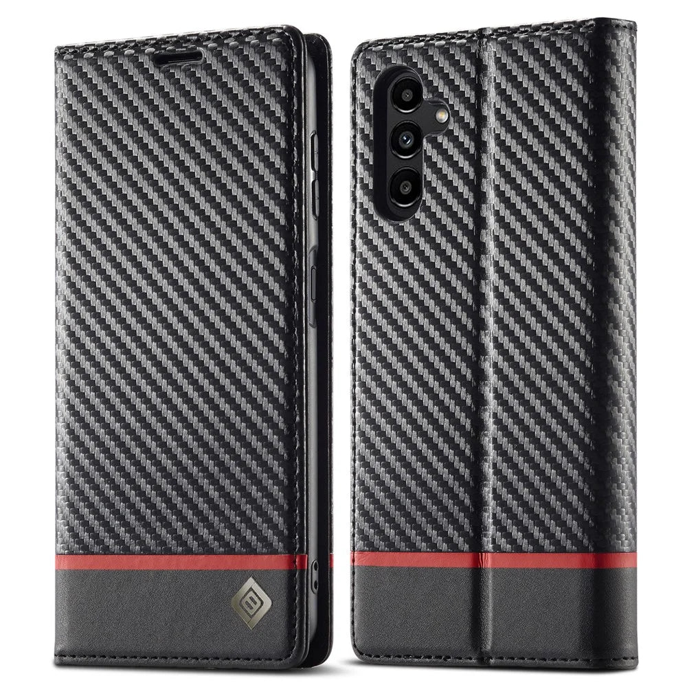 LC.IMEEKE For Samsung Galaxy A15 5G / A15 4G Phone Case Carbon Fiber Texture Shell PU Leather Cover - Horizontal Stripe - 1