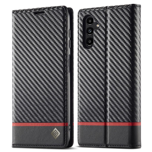 LC.IMEEKE For Samsung Galaxy A15 5G / A15 4G Phone Case Carbon Fiber Texture Shell PU Leather Cover - Horizontal Stripe - 1