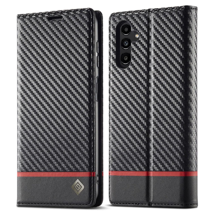 LC.IMEEKE For Samsung Galaxy A15 5G / A15 4G Phone Case Carbon Fiber Texture Shell PU Leather Cover - Horizontal Stripe - 1
