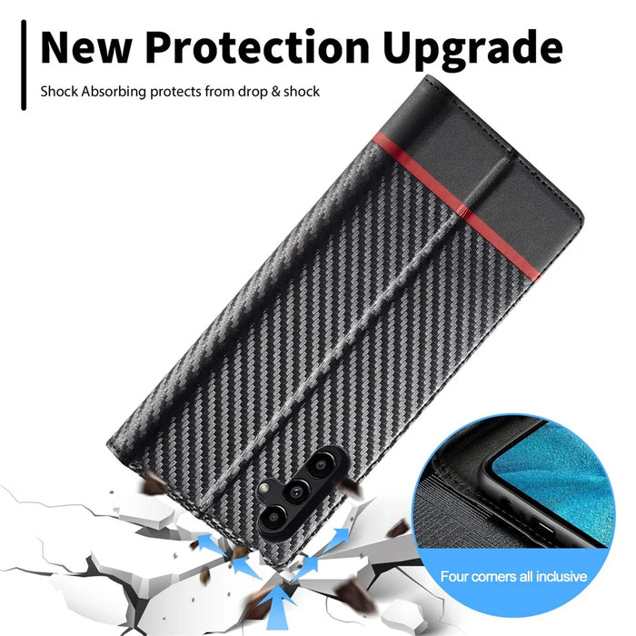 LC.IMEEKE For Samsung Galaxy A15 5G / A15 4G Phone Case Carbon Fiber Texture Shell PU Leather Cover - Horizontal Stripe - 6