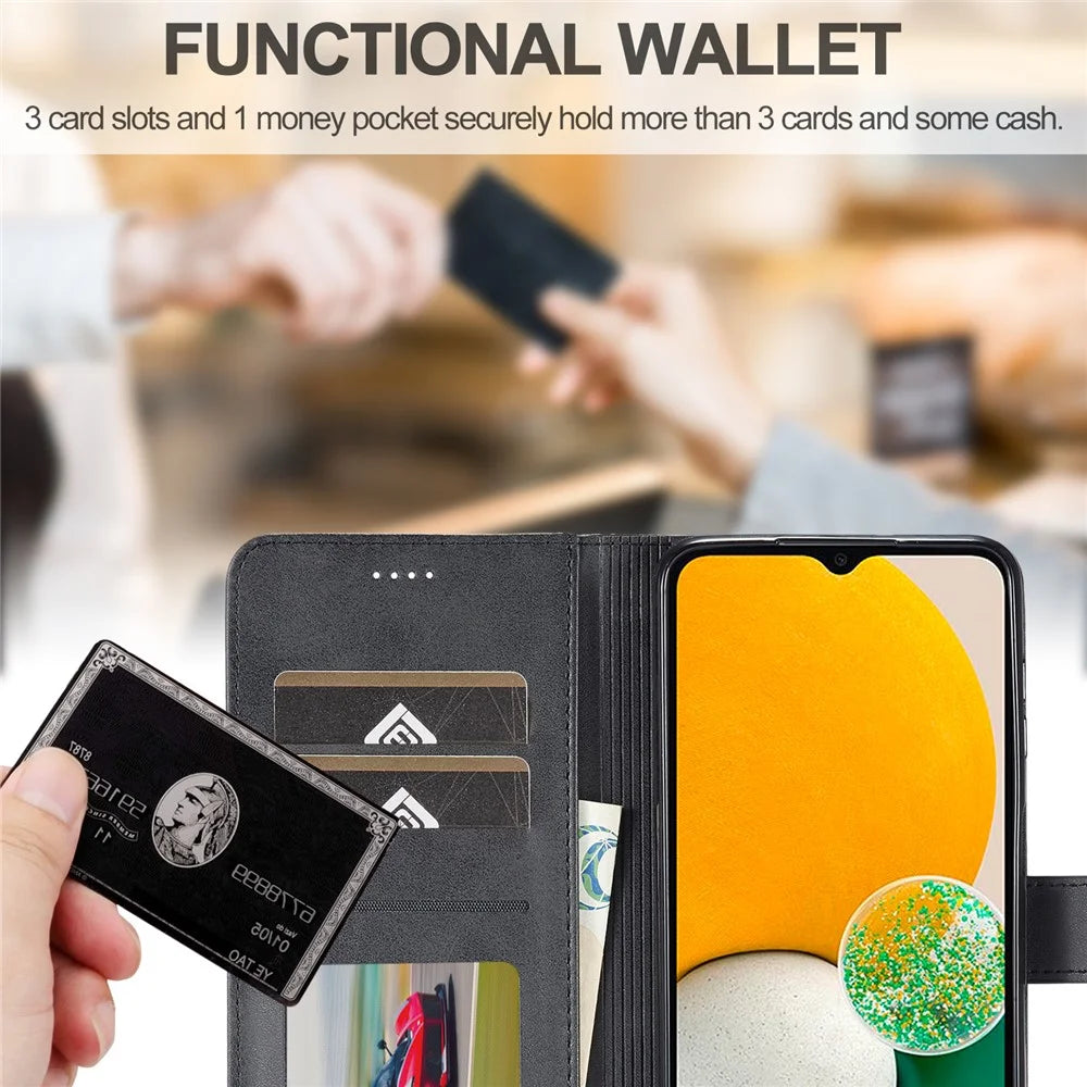 LC.IMEEKE For Samsung Galaxy A15 5G / A15 4G Case Anti-Drop Leather Wallet Phone Cover - Black - 6