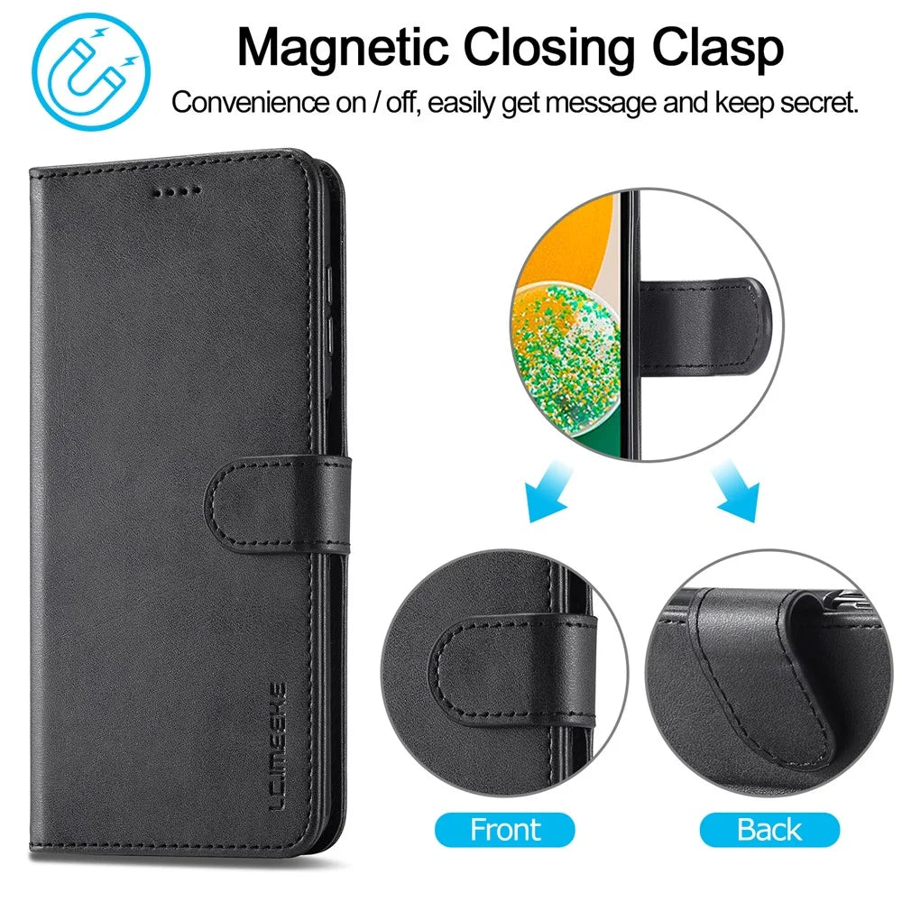 LC.IMEEKE For Samsung Galaxy A15 5G / A15 4G Case Anti-Drop Leather Wallet Phone Cover - Black - 7