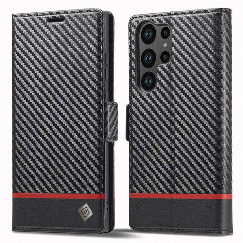 LC.IMEEKE For Samsung Galaxy S24 Ultra Case Carbon Fiber Texture Anti-drop Phone Guard Cover - Horizontal Stripe - 1