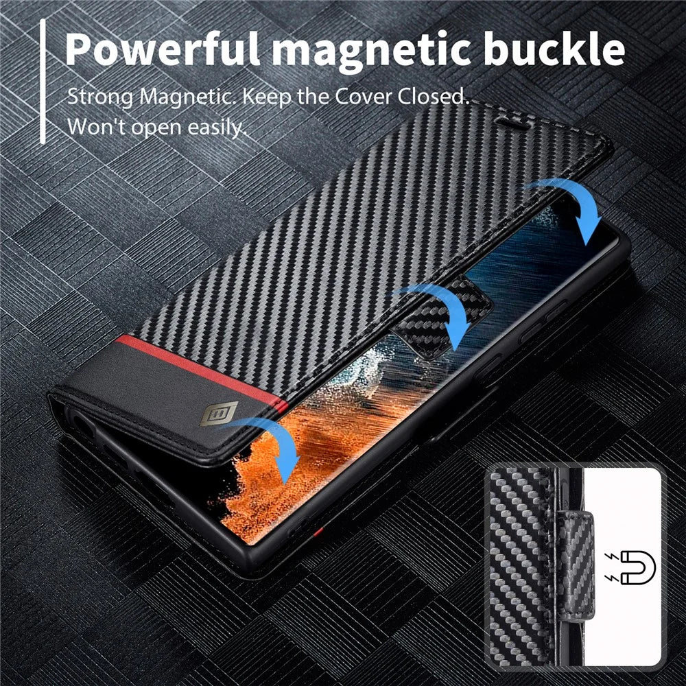 LC.IMEEKE For Samsung Galaxy S24 Ultra Case Carbon Fiber Texture Anti-drop Phone Guard Cover - Horizontal Stripe - 4