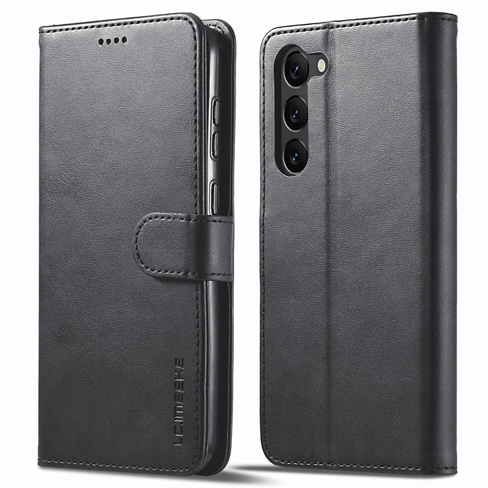 LC.IMEEKE For Samsung Galaxy S24 Case Anti-drop Leather Wallet Phone Cover - Black - 1