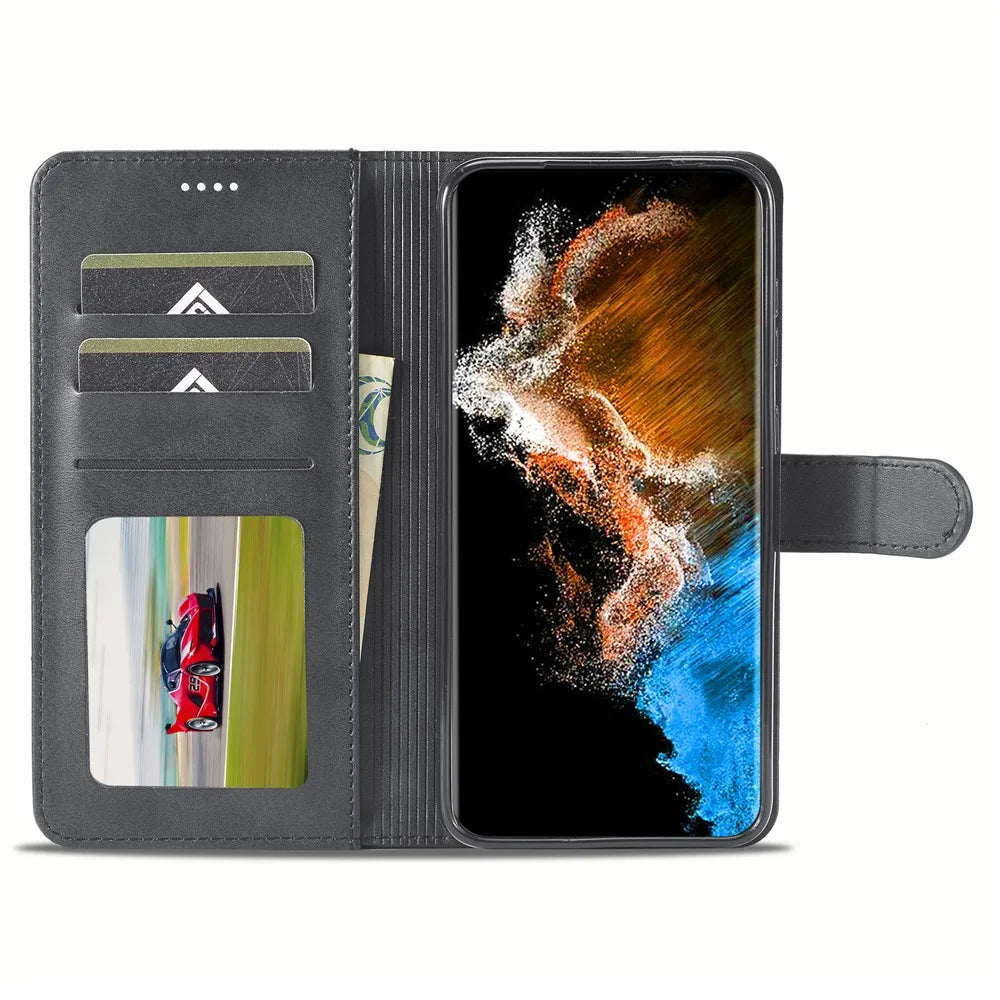 LC.IMEEKE For Samsung Galaxy S24 Case Anti-drop Leather Wallet Phone Cover - Black - 2
