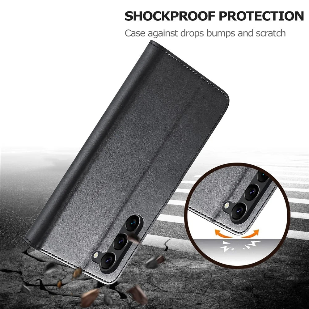 LC.IMEEKE For Samsung Galaxy S24 Case Anti-drop Leather Wallet Phone Cover - Black - 5