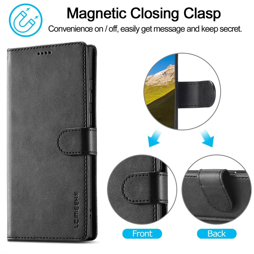 LC.IMEEKE For Samsung Galaxy S24 Ultra Case Drop-resistant Stand Leather Phone Shell Cover - Black - 7