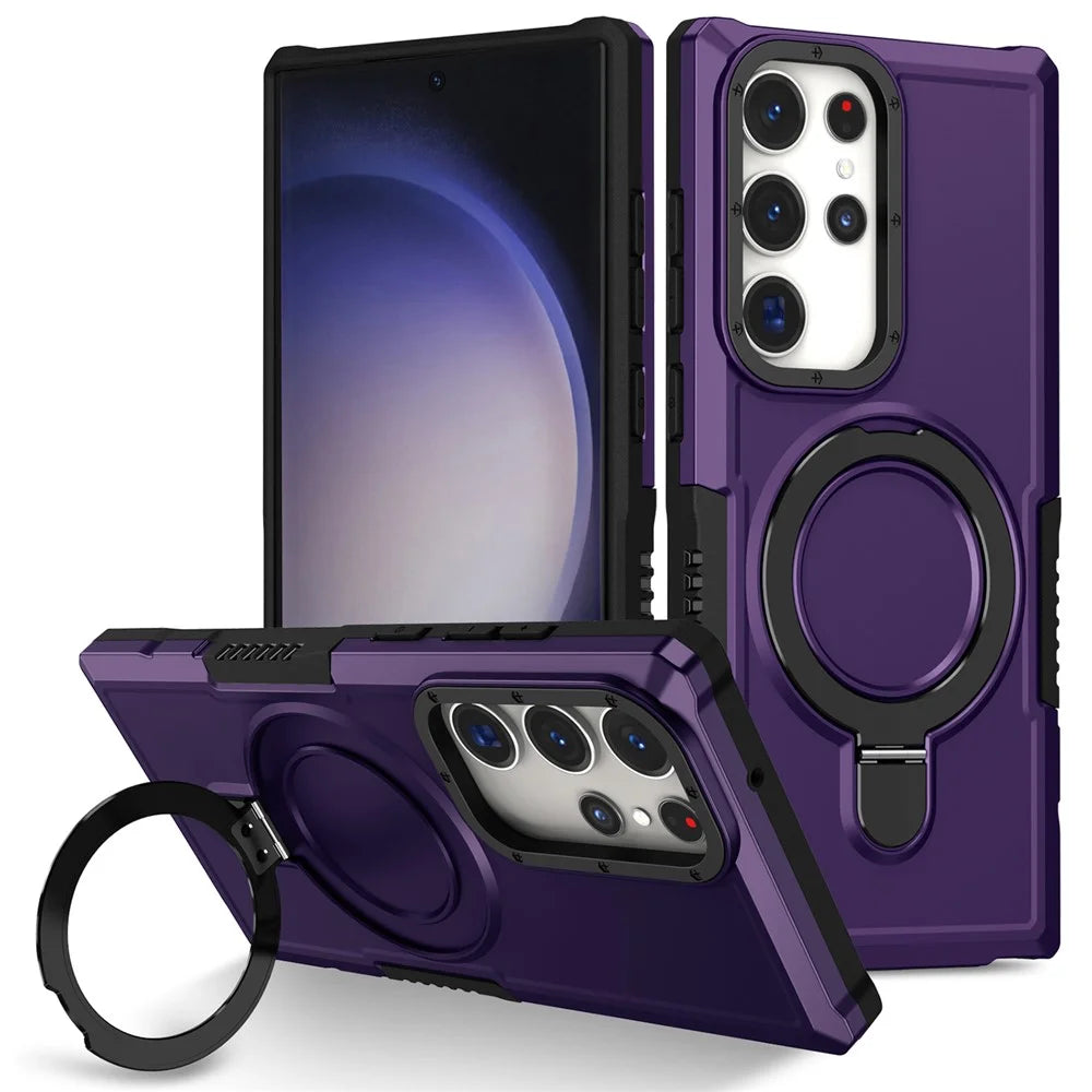 For Samsung Galaxy S23 Ultra Case Magnetic TPU+PC Phone Cover with Ring Kickstand - Dark Purple - 1