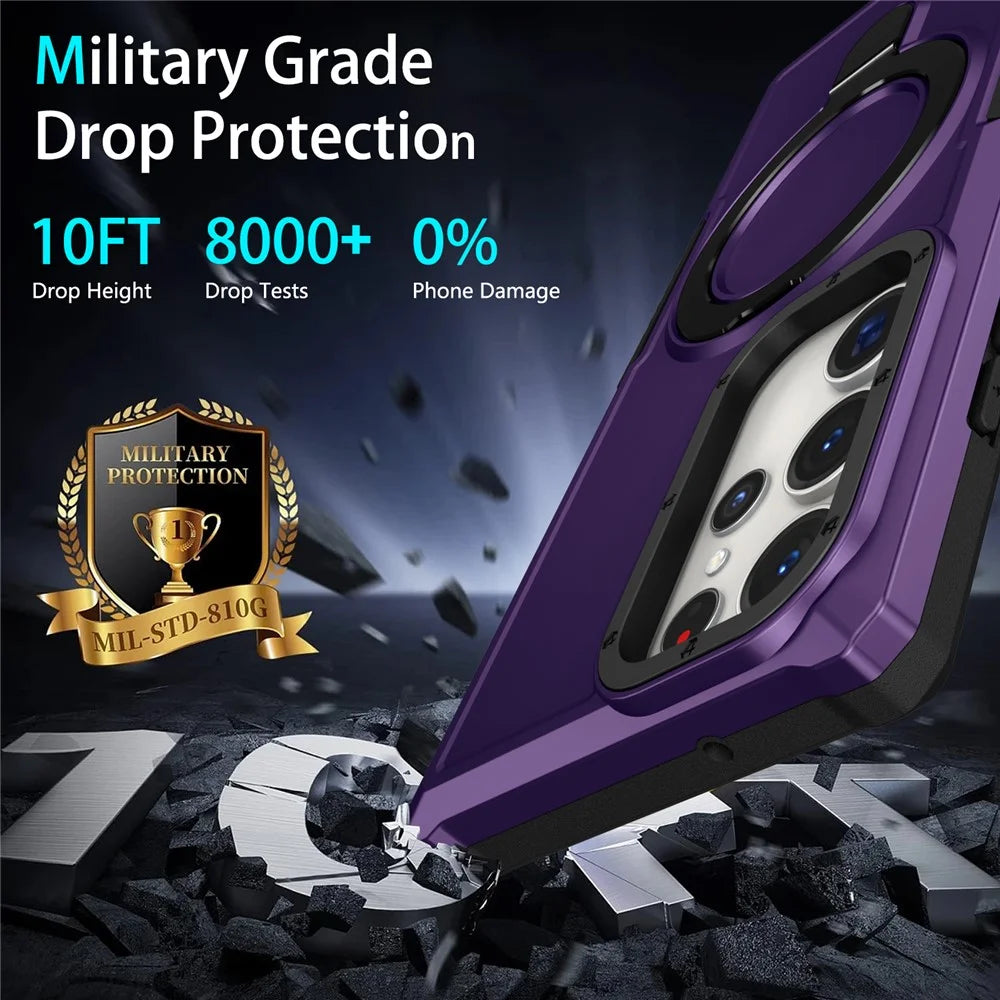 For Samsung Galaxy S23 Ultra Case Magnetic TPU+PC Phone Cover with Ring Kickstand - Dark Purple - 2