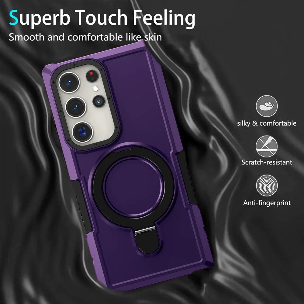 For Samsung Galaxy S23 Ultra Case Magnetic TPU+PC Phone Cover with Ring Kickstand - Dark Purple - 3
