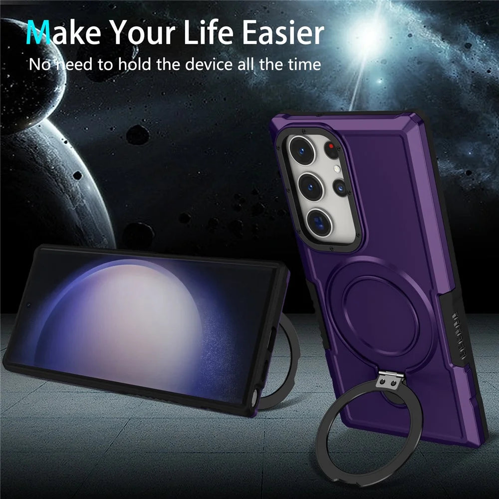 For Samsung Galaxy S23 Ultra Case Magnetic TPU+PC Phone Cover with Ring Kickstand - Dark Purple - 4